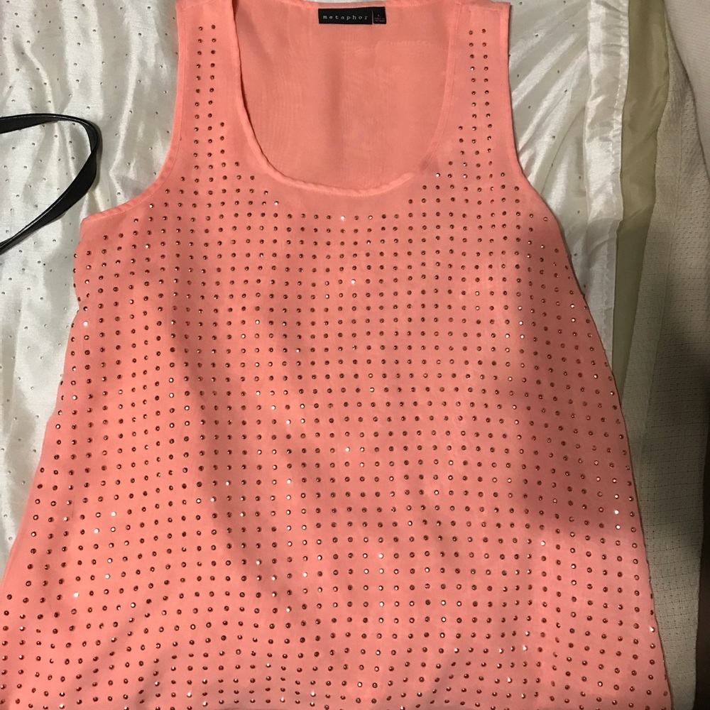 Metaphor Peachy Pink Glitter Sequin Dotted Tank